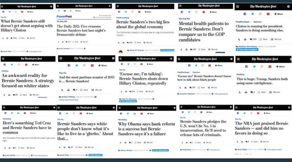 طی شانزده ساعت،16 مقاله علیه سندرز!/عکس