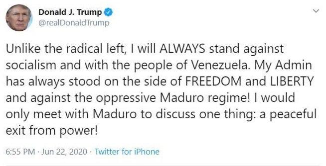 ترامپ: فقط برای کناره‌گیری از قدرت با مادورو دیدار می‌کنم!