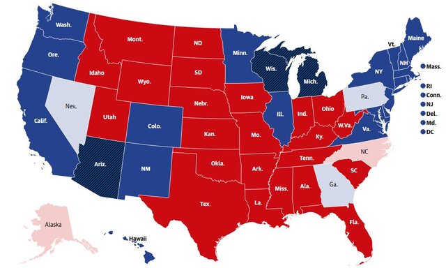 جدیدترین نتایج شمارش آرای انتخابات آمریکا/ وضعیت در ایالت‌های حساس باقیمانده