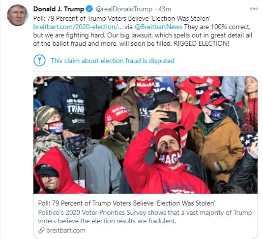 ترامپ: ۷۹ درصد رأی‌دهندگان تقلب در انتخابات را باور دارند